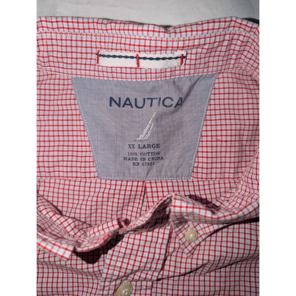 Nautica Mens 2XL Red Plaid 100% Cotton Short Sleeve Casual Button Up Shirt‎ - Picture 3 of 4